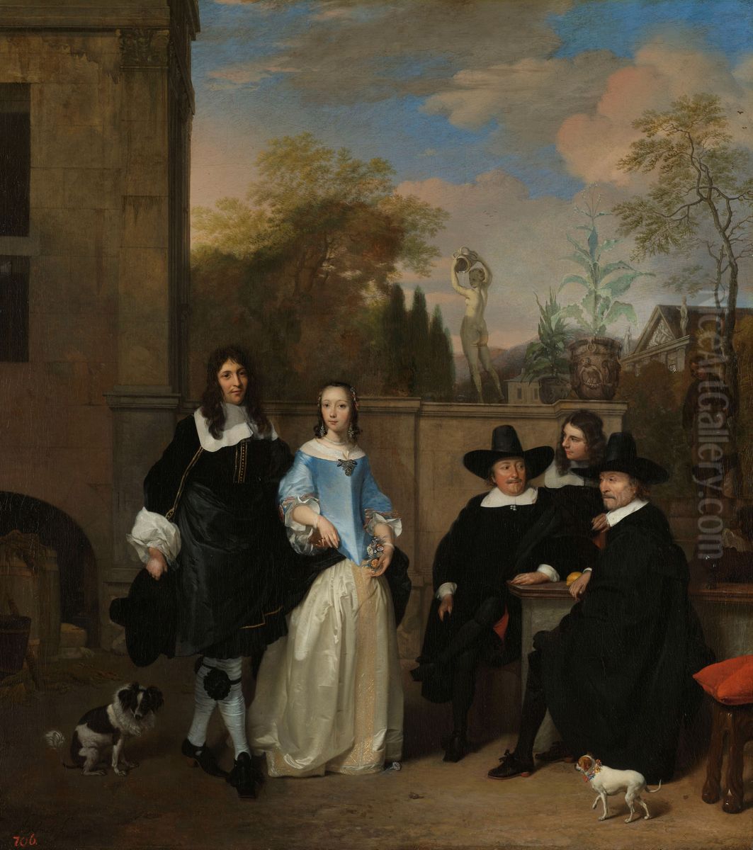 Een gezelschap in een tuin Oil Painting by Barend Graat