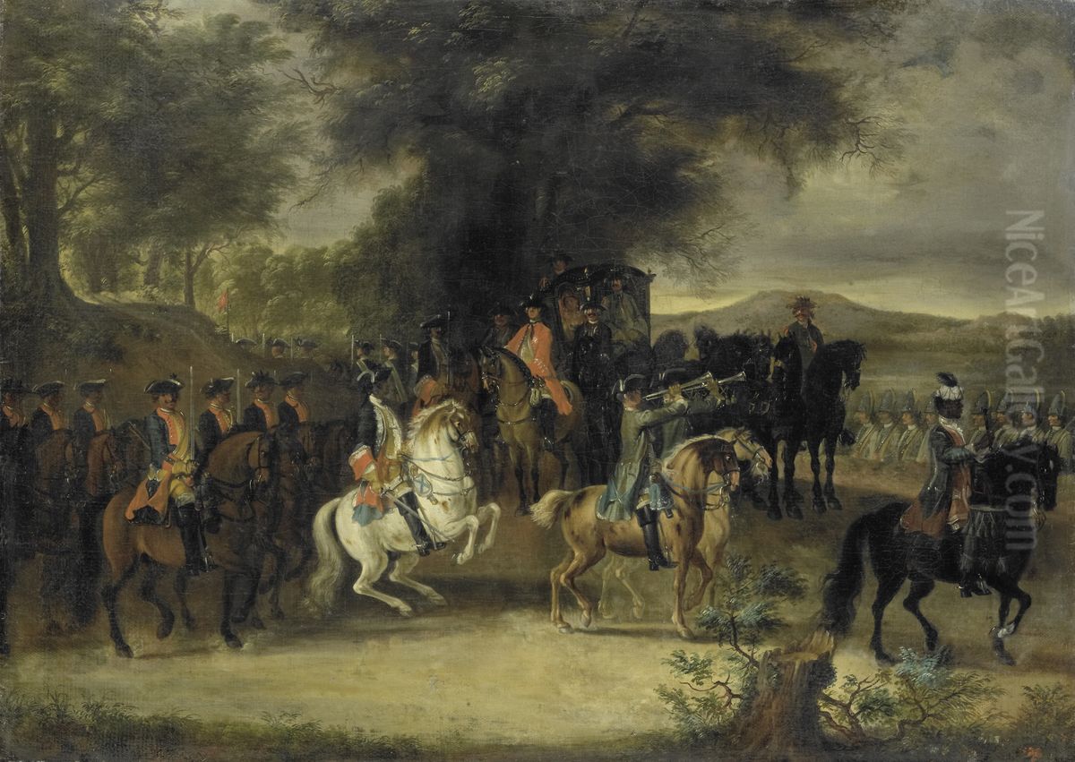 Inspectie van een regiment cavalerie, wellicht door Willem van Hessen-Homburg Oil Painting by Cornelis Troost