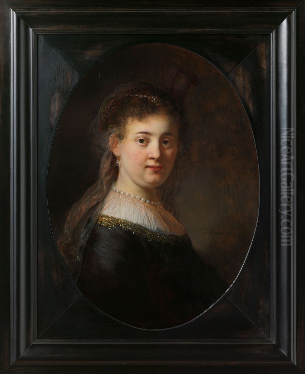 Portrait of Saskia van Uylenburgh (1612-1642) Oil Painting by Rembrandt