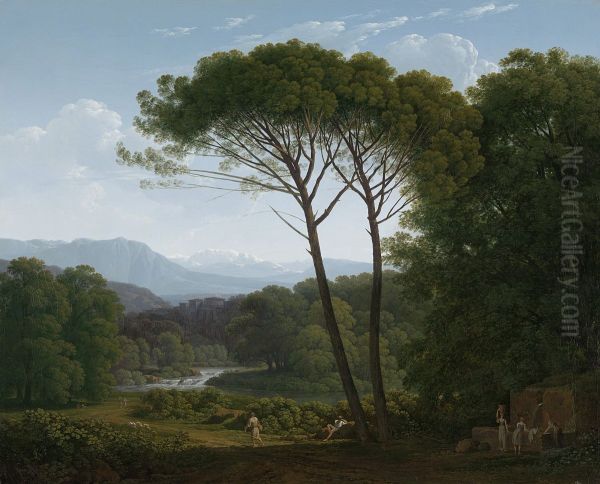 Italianate Landscape with Pines Oil Painting by Hendrik Voogd