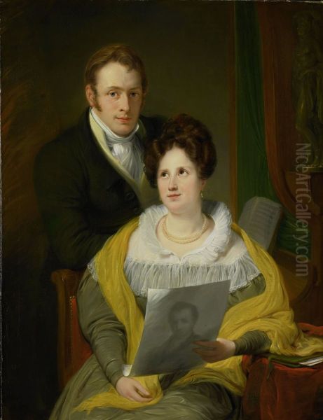 Portret van een dame en een heer Oil Painting by Jan Willem Pieneman