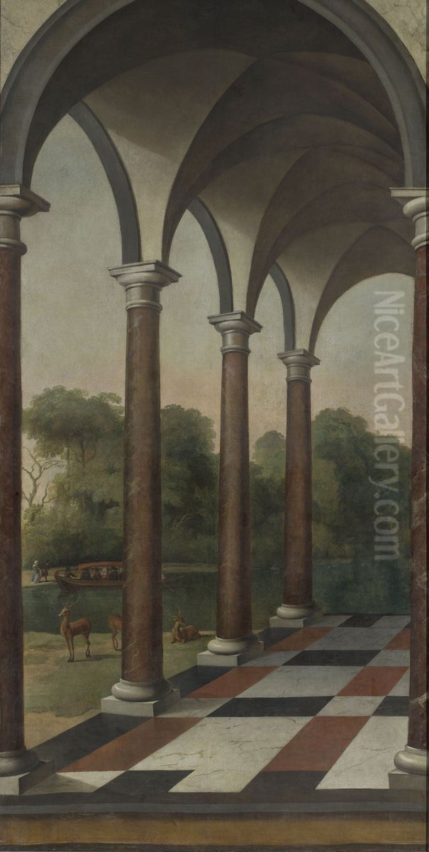 Galerij met uitzicht op een park Oil Painting by unknown
