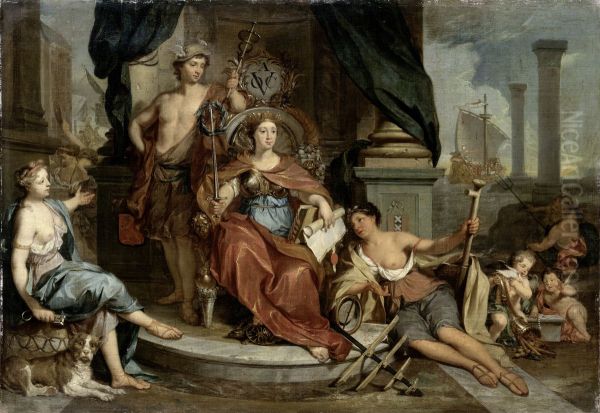 Allegorische voorstelling van de Amsterdamse Kamer van de Verenigde Oost-Indische Compagnie Oil Painting by Nikolaas Verkolje