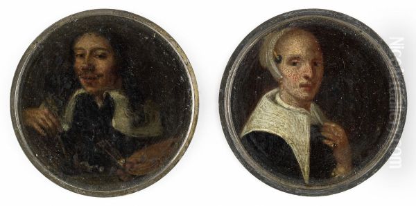 Self-portrait van Johann Philip Lembke en een portret van zijn vrouw Oil Painting by Johann Philipp Lemke