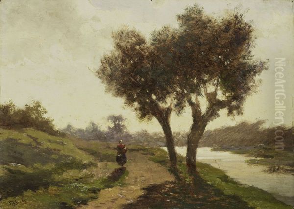 Landschap met twee bomen Oil Painting by Paul Joseph Constantine Gabriel