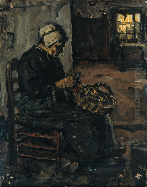 Peasant Woman Peeling Potatoes Oil Painting by Suze Robertson