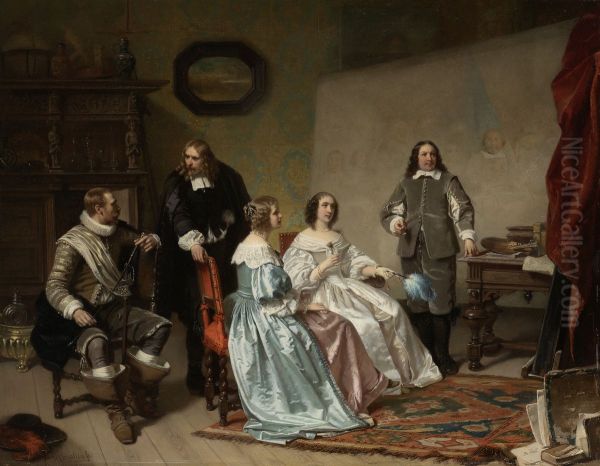 De prinses van Oranje bezoekt het atelier van Bartholomeus van der Helst Oil Painting by Hendrik Jacobus Scholten