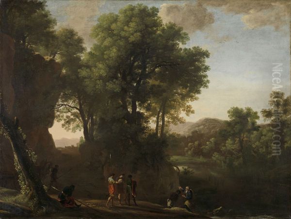 Landschap met de doop van de Kamerling Oil Painting by Herman Van Swanevelt