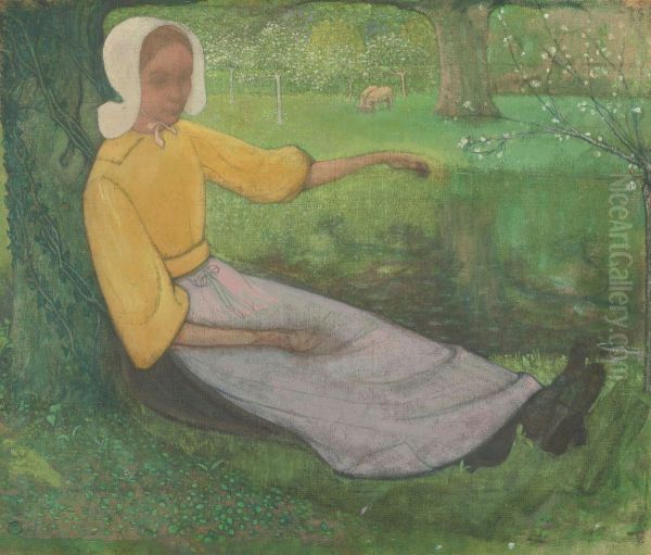Huizer vrouw zittend onder een boom Oil Painting by Richard Roland Holst