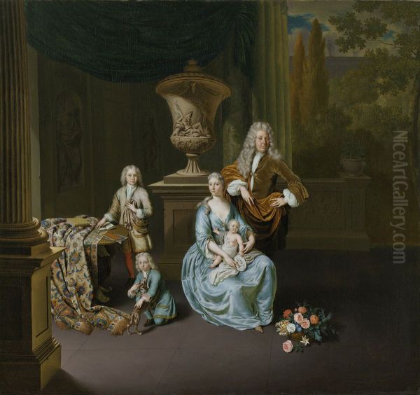 Diederik Baron van Leyden van Vlaardingen (1695-1764) met vrouw en drie zonen Oil Painting by Willem van Mieris