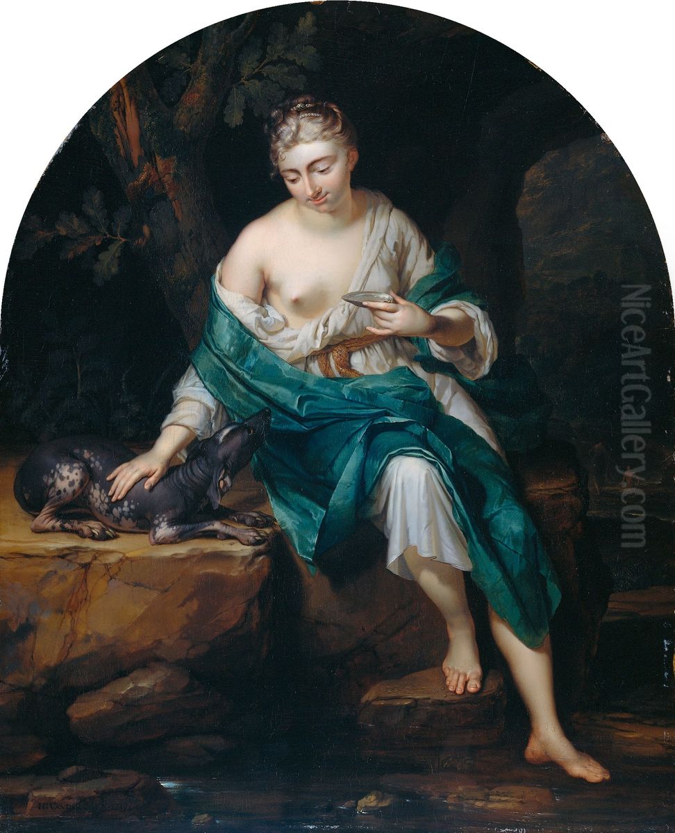 A Woman with a Dog Oil Painting by Herman van der Mijn
