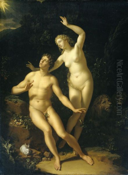 God roept Adam en Eva ter verantwoording Oil Painting by Adriaen Van Der Werff