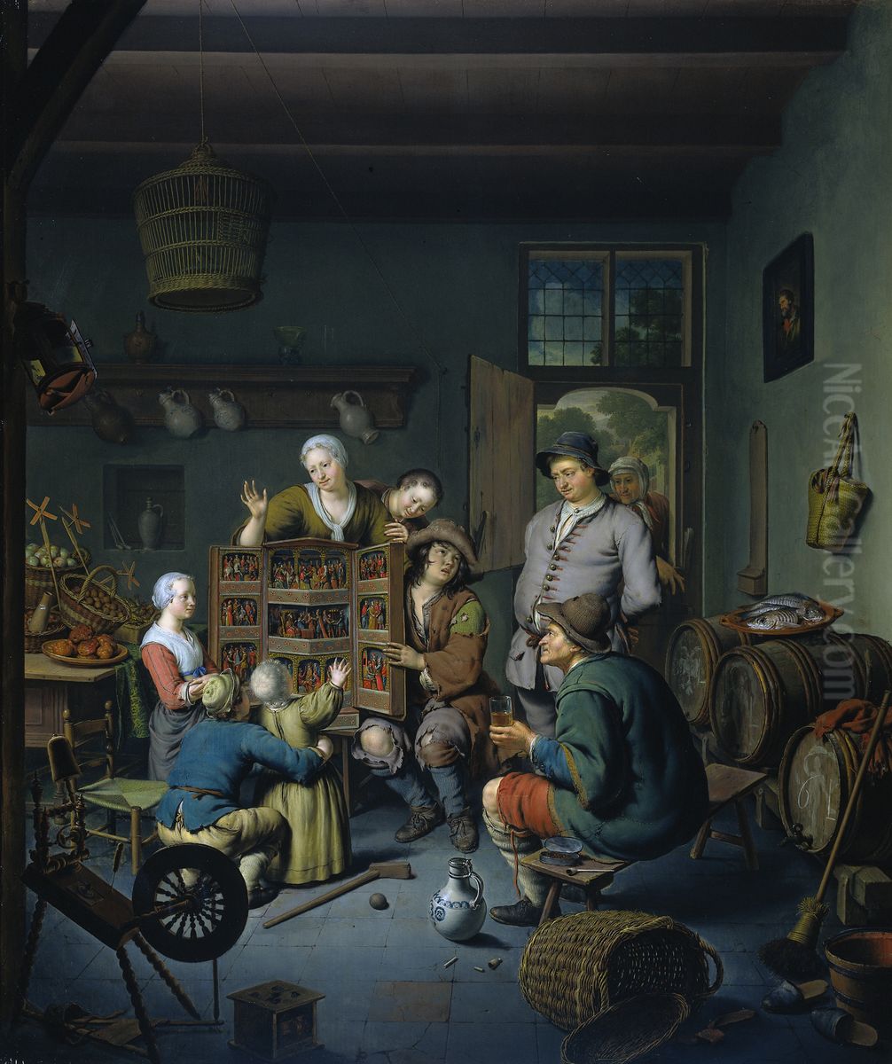 De rarekiek ('t Fraay Curieus) Oil Painting by Willem Van Mieris Leiden