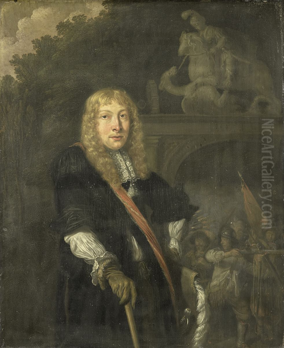 Een officier van de Leidse schutterij voor de poort van de Sint Jorisdoelen Oil Painting by Domenicus Van Tol