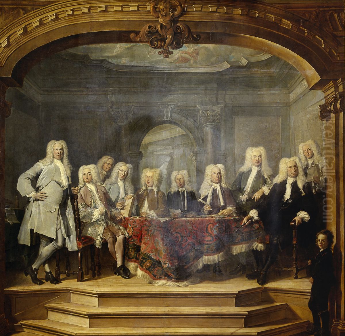 De regenten van het Aalmoezeniersweeshuis te Amsterdam, 1729 Oil Painting by Cornelis Troost