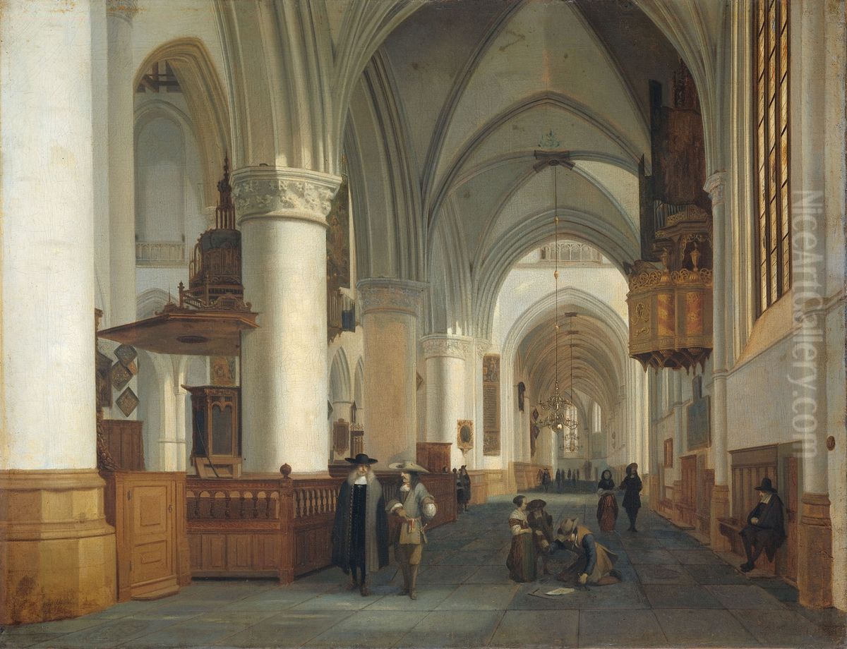 Interior of the Sint Bavokerk in Haarlem Oil Painting by Job Adriaenszoon Berckheyde