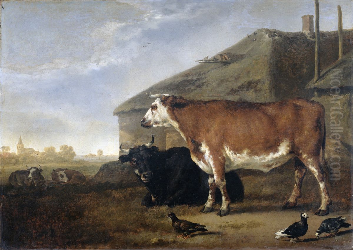 Cattle Oil Painting by Abraham Van Calraet Cattle Oil Painting by Abraham Van Calraet