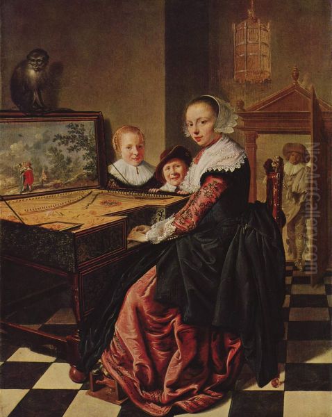 Woman playing thevirginal Oil Painting by Jan Miense Molenaer