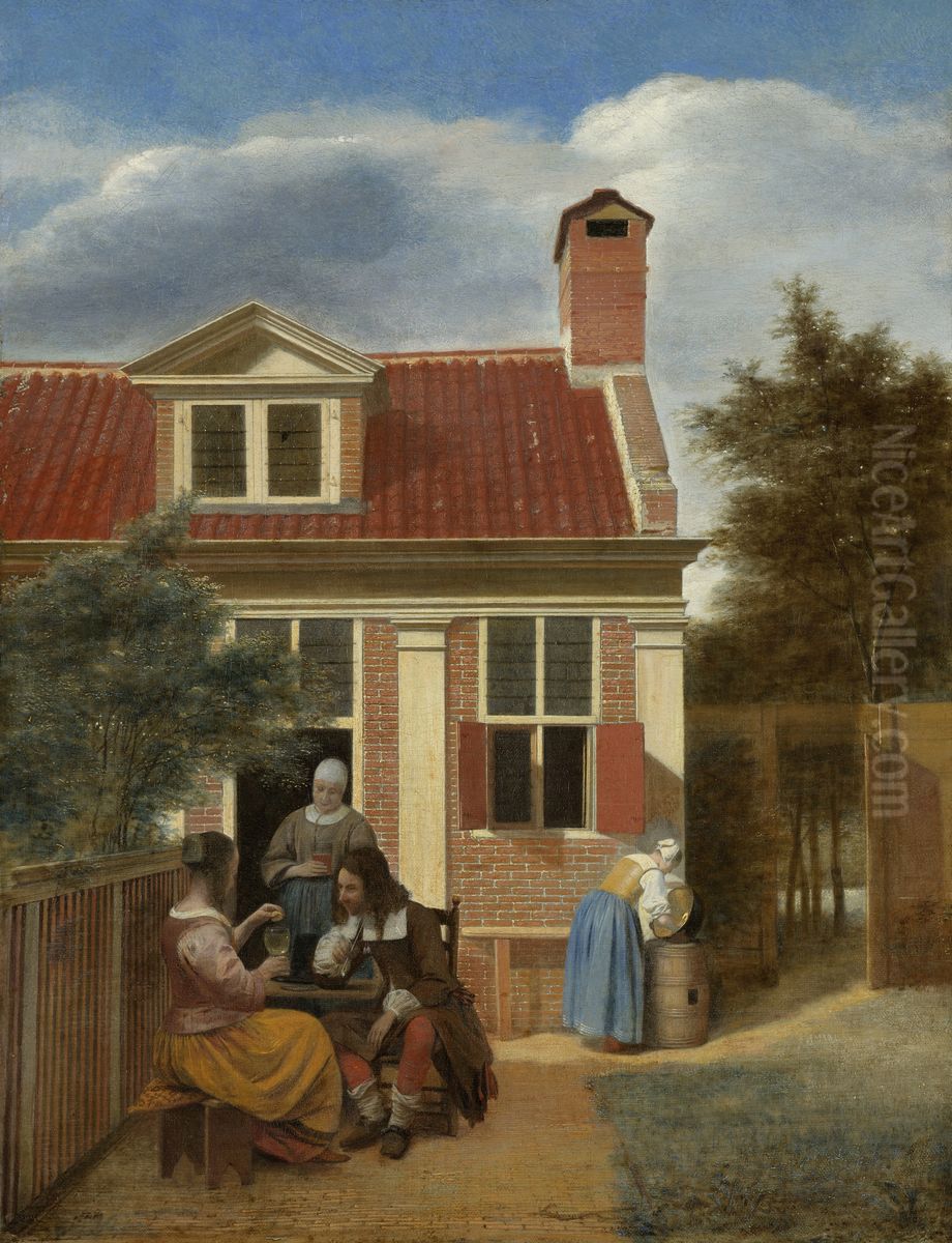 Figures in a Courtyard behind a House Oil Painting by Pieter De Hooch