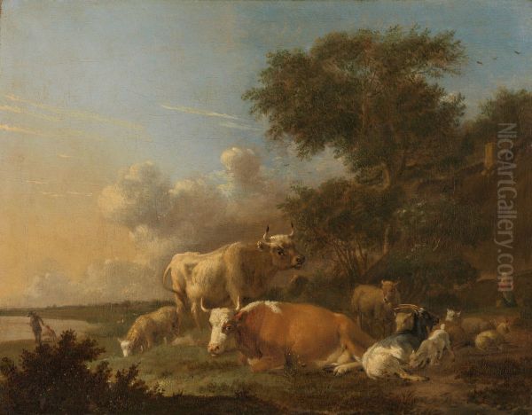 Landschap met vee Oil Painting by Albert Klomp