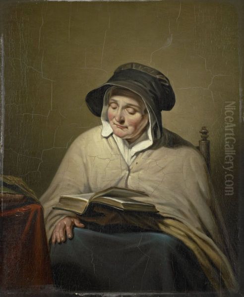 Lezende oude vrouw Oil Painting by Cornelis Kruseman