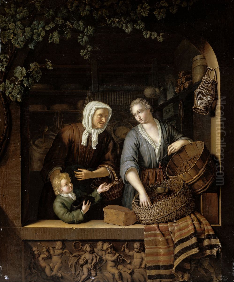 De kruidenierster Oil Painting by Frans van the Younger Mieris