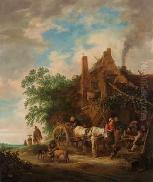 Country inn with horse and wagon Oil Painting by Isaac Van Ostade