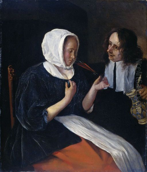Een drinkend paar Oil Painting by Jan Steen