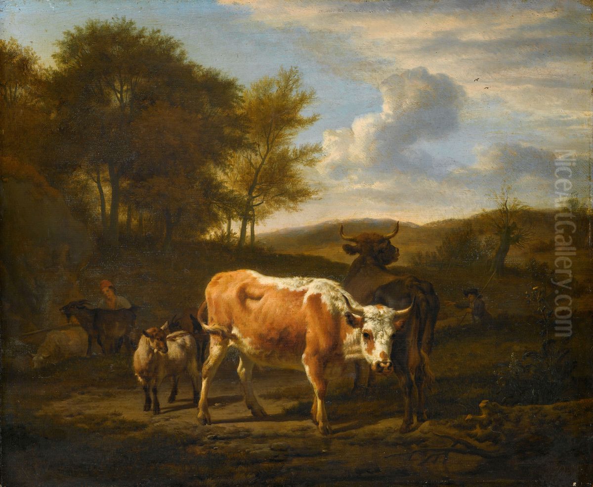 Bergachtig landschap met vee Oil Painting by Adriaen Van De Velde