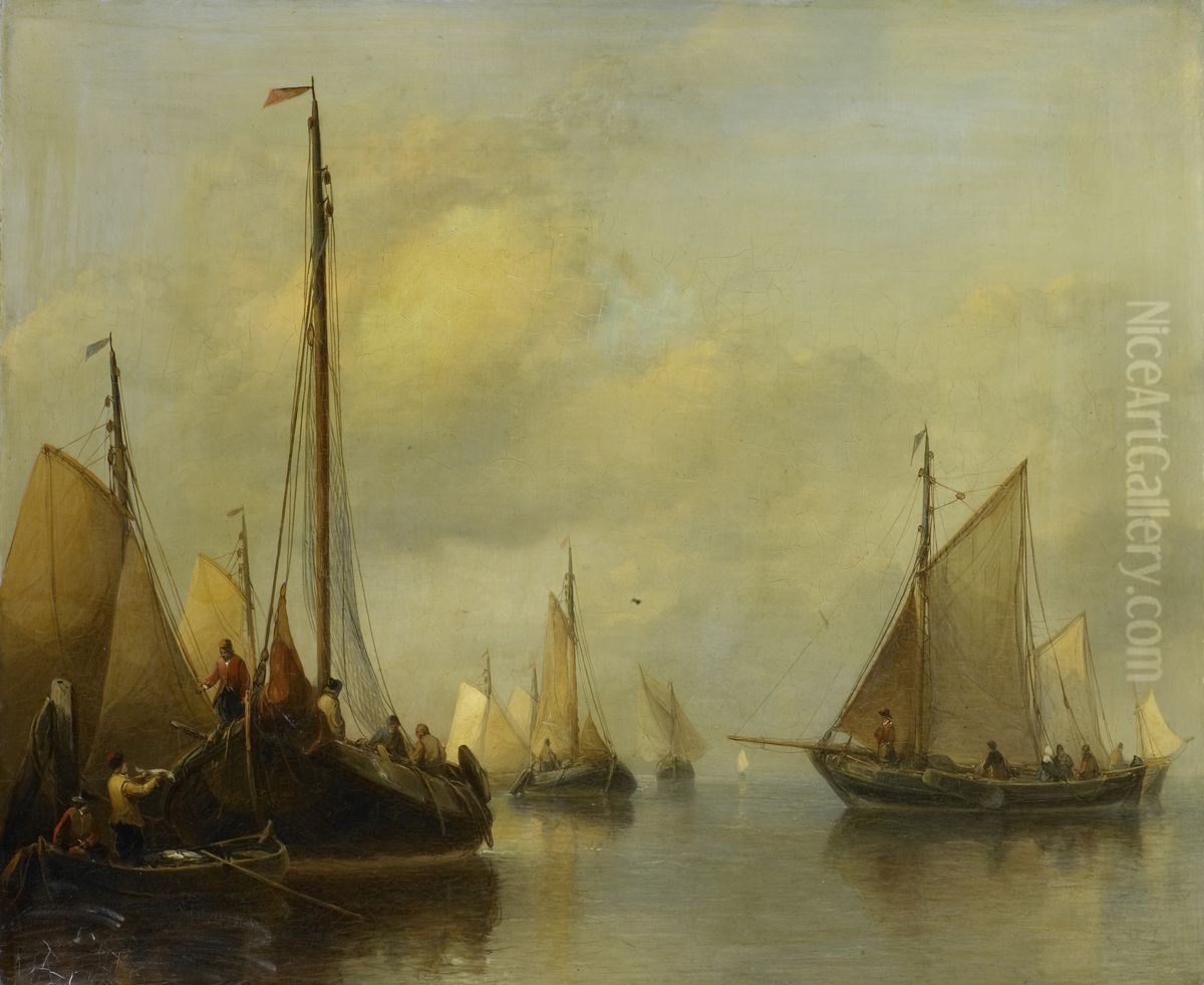 Fishing Boats on Calm Water Oil Painting by Anthonie Waldorp
