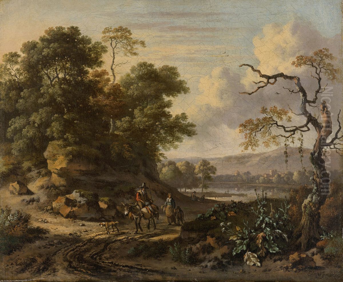 Landschap met ezelrijder Oil Painting by Jan Wijnants