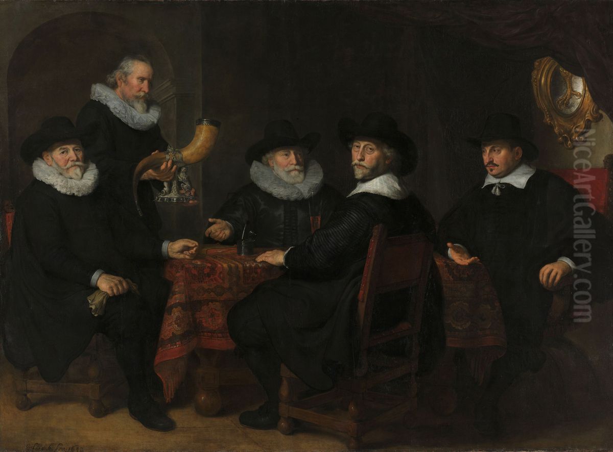 Four Governors of theArquebusiersCivic Guard, Amsterdam, 1642 Oil Painting by Govert Flinck