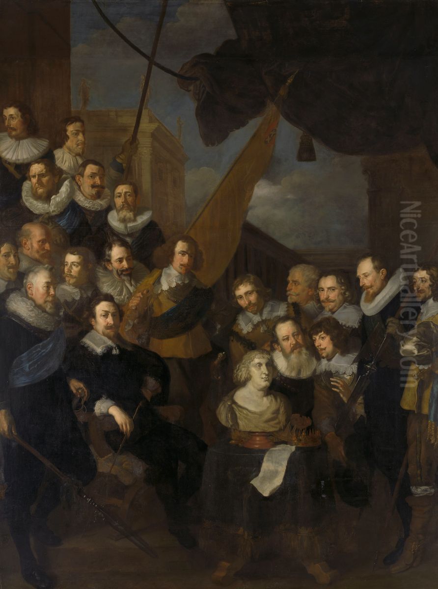 Officieren en andere schutters van wijk XIX in Amsterdam onder leiding van kapitein Cornelis Bicker en luitenant Frederick van Banchem, gereed voor de ontvangst van Maria de' Medici, koningin-weduwe v Oil Painting by Joachim von, I Sandrart