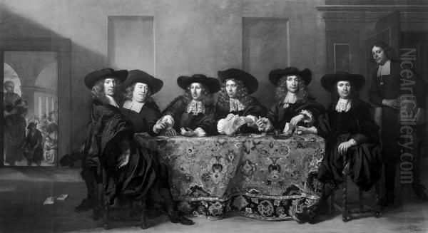 Six regents and the housemaster of the Oude Zijds institute for the outdoor relief of the poor, Amsterdam, 1675.[1] Oil Painting by Pieter van Anraedt