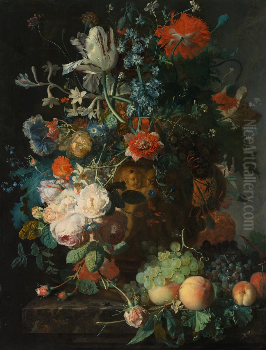 Stilleven met bloemen en vruchten Oil Painting by Jan Van Huysum