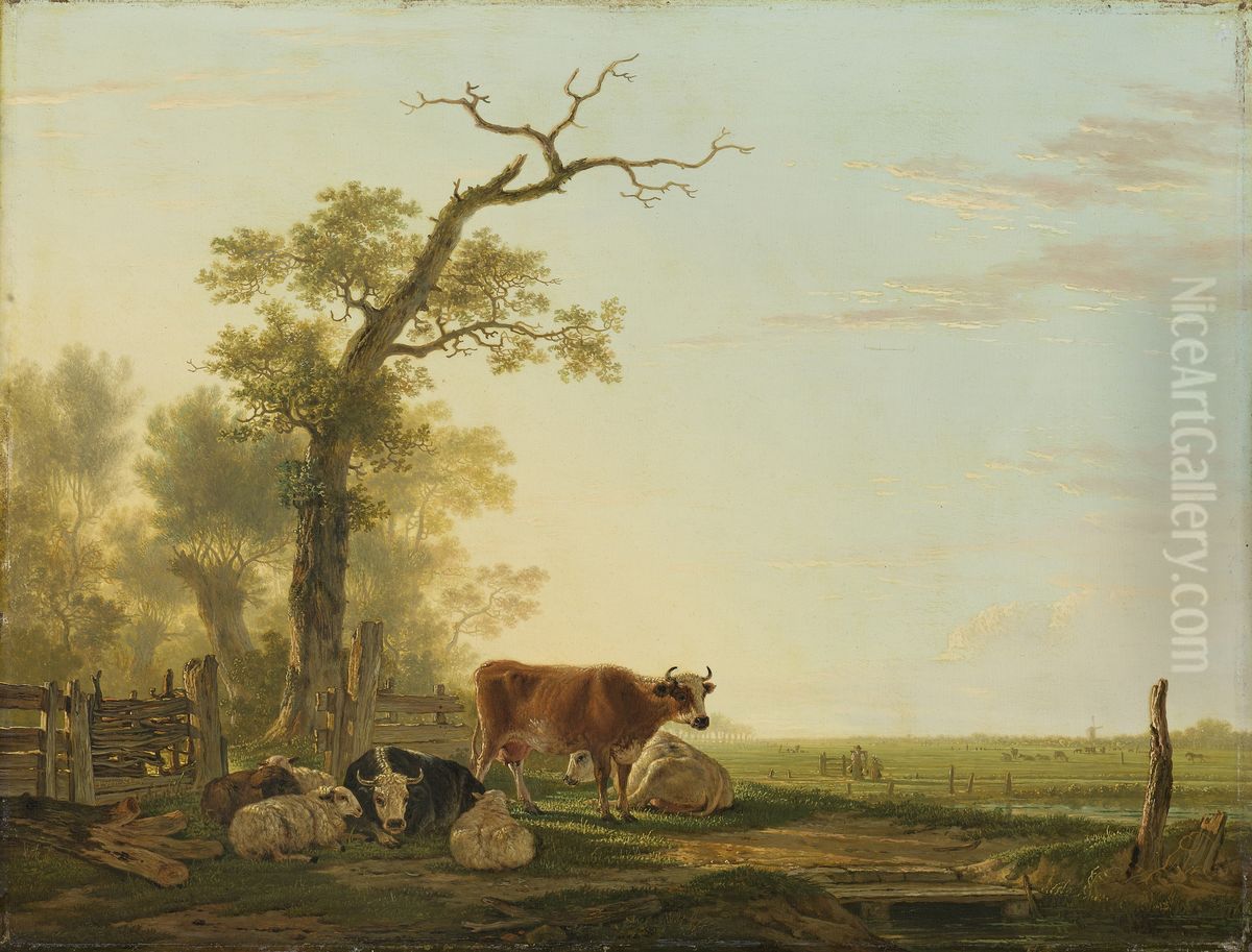 Pastureland with cattle Oil Painting by Jacob van Strij