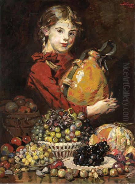 Monarosa, dochter van de schilder, als fruitverkoopster Oil Painting by Martin Monnickendam