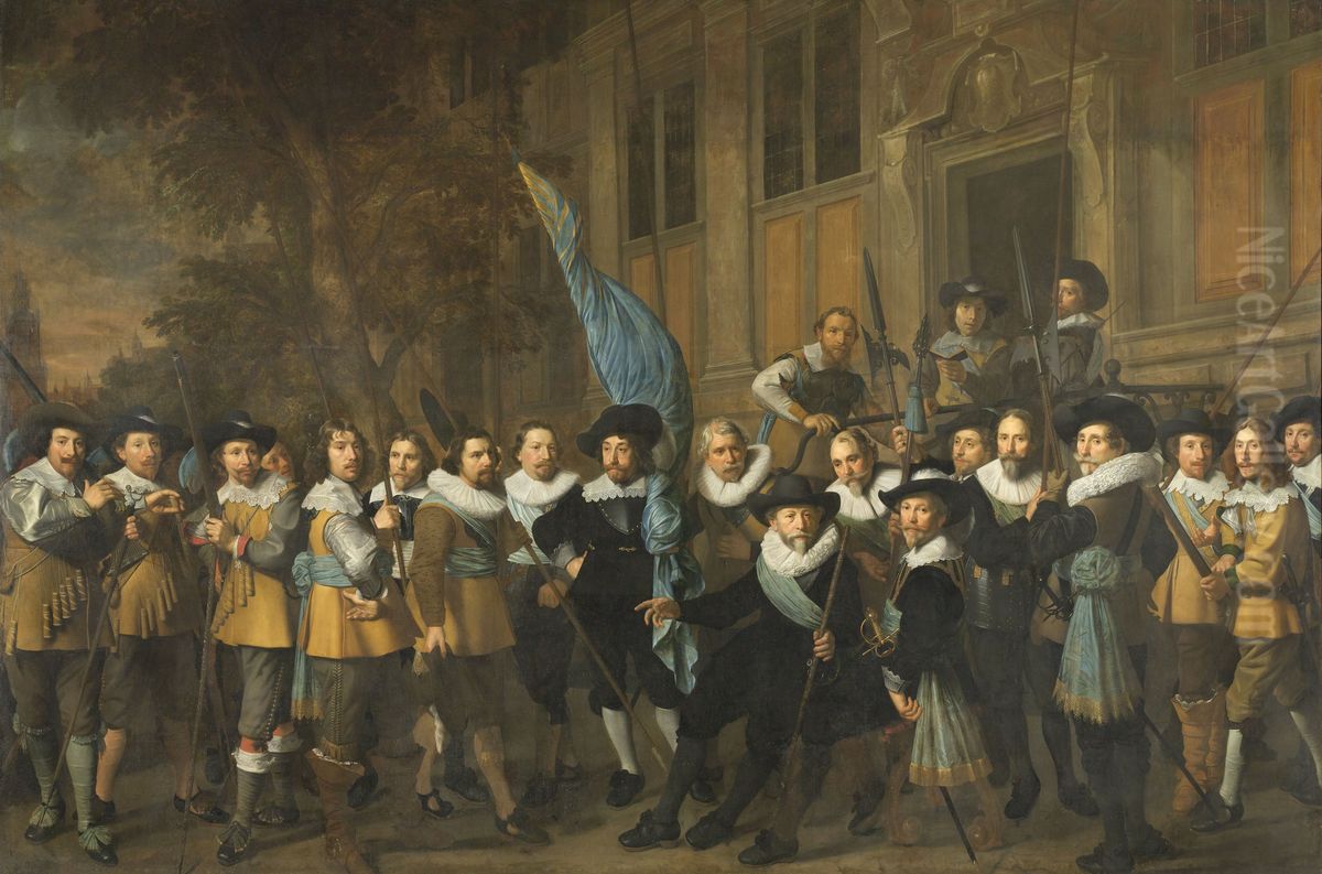 Officieren en andere schutters van wijk IV in Amsterdam onder leiding van kapitein Jan Claesz van Vlooswijck en luitenant Gerrit Hudde Oil Painting by Nicolaes Eliaszoon Pickenoy