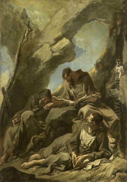 Three Camaldolese Monks in Meditative Prayer Oil Painting by Alessandro Magnasco