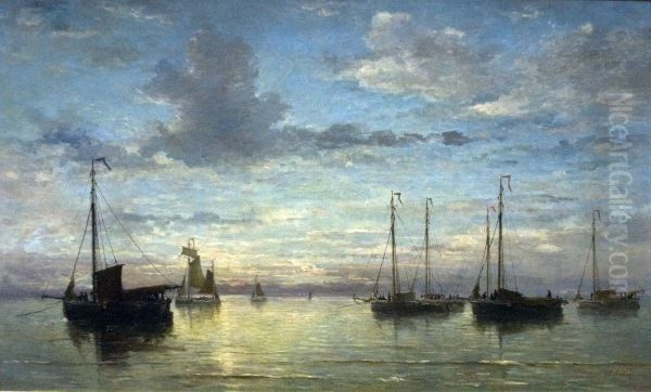 Evening on the sea Oil Painting by Hendrik Willem Mesdag