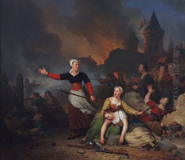 Kenau Simonsdr. Hasselaar tijdens het beleg van Haarlem Oil Painting by Ferdinand de Braekeleer
