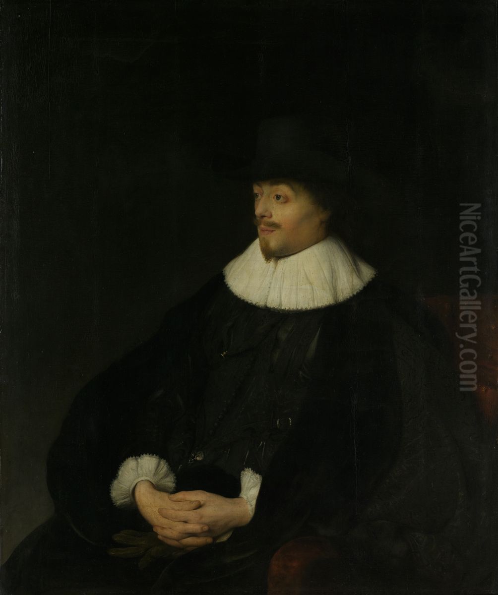 Portrait of Constantijn Huygens (1596-1687) Oil Painting by Jan Lievens