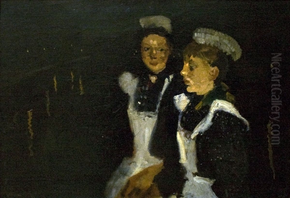 Ket szolgalo egy amszterdami hidon este Oil Painting by George Hendrik Breitner