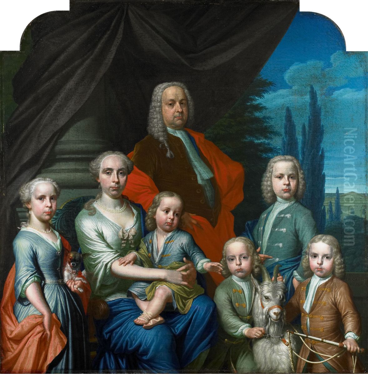 Portrait of the Haarlem merchant Willem Philip Kops (1695-1756) with his wife and children Oil Painting by Frans Decker