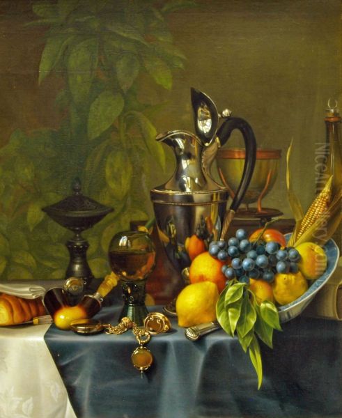 Stilleven met schenkkan en vruchten Oil Painting by Petrus Kiers