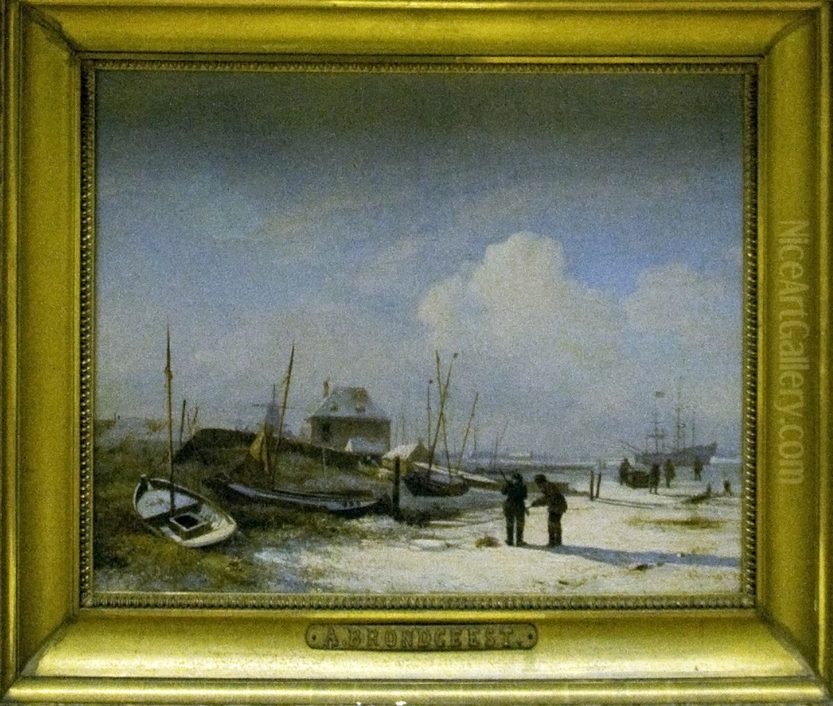 The IJ at Amsterdam in Winter Oil Painting by Albertus Brondgeest