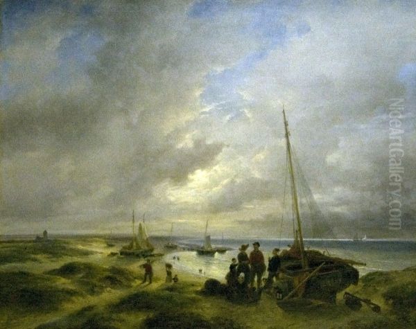 Het strand bij Katwijk Oil Painting by Andreas Schelfhout