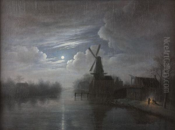 Paysage au clair de lune Oil Painting by Gerrit Jan Michaelis