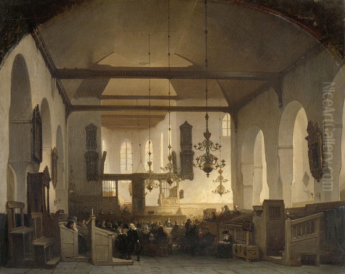 Interior of the Geertekerk in Utrecht with the Celebration of the Holy Supper Oil Painting by Johannes Bosboom