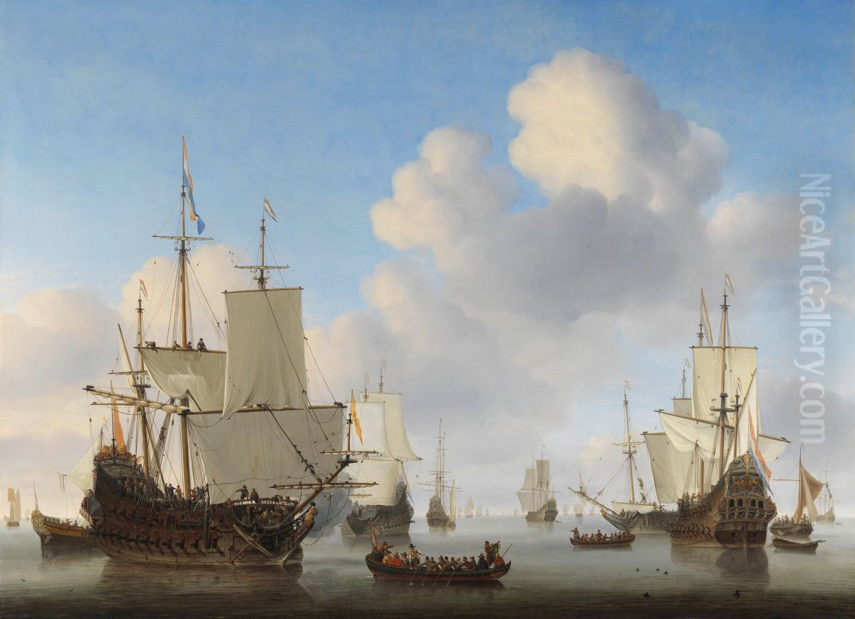 Dutch Ships in a Calm Sea Oil Painting by Willem van de Velde the Younger